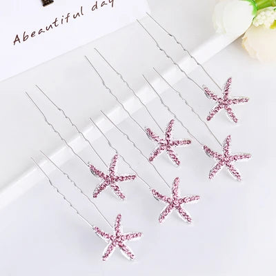 Crystal Starfish Hair Pins – 6-Piece Elegant Hair Accessory Set