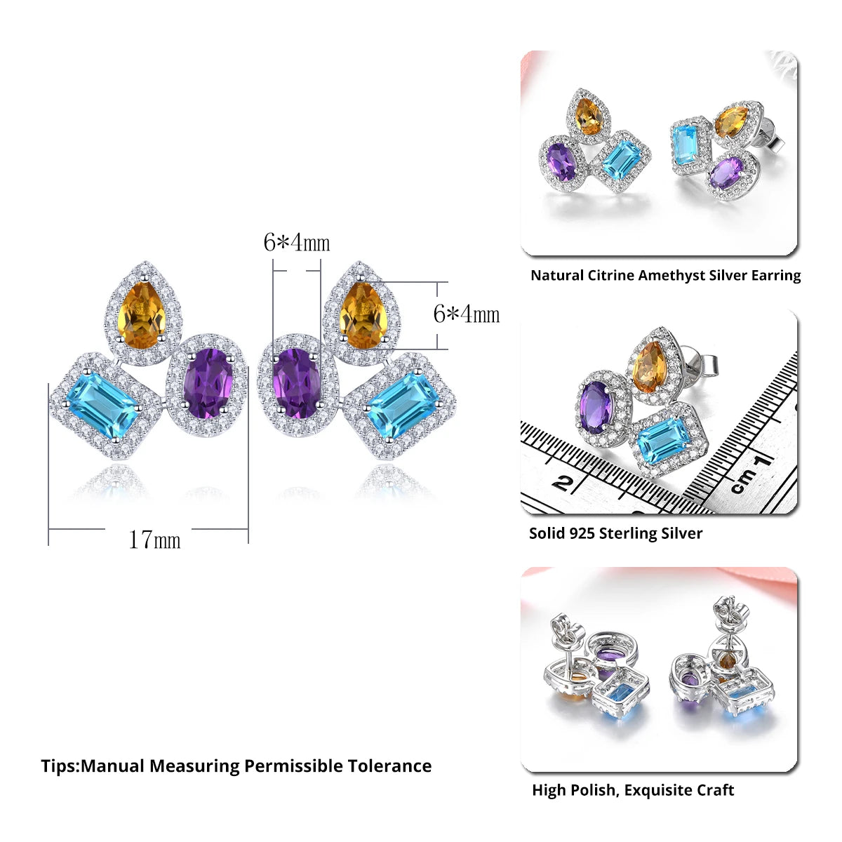 Luxury Multicolor Zirconia Earrings – 925 Sterling Silver Crystal Design