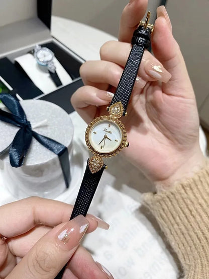 Elegant Vintage Women’s Watch – Luxury Waterproof Quartz with Crystal Details