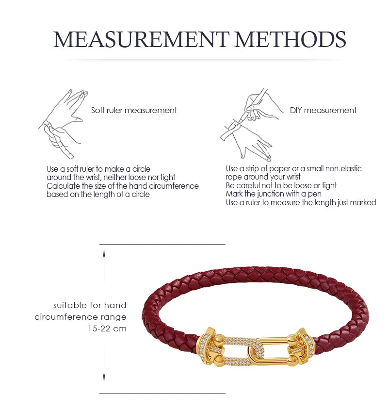 Braided Leather Bracelet with Zircon Gold Clasp