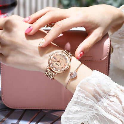 Elegant Rose Gold Women’s Watch – Waterproof Stainless Steel Luxury Bracelet with Luminous Dial