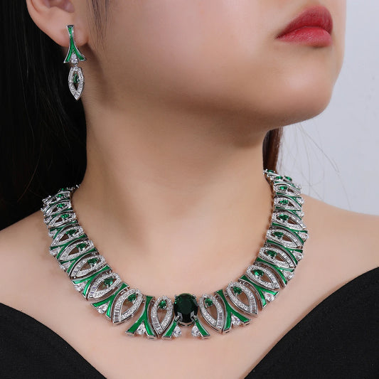 Luxury Zirconia Statement Necklace & Earrings Set – Elegant Jewelry for Women, Parties & Occasions
