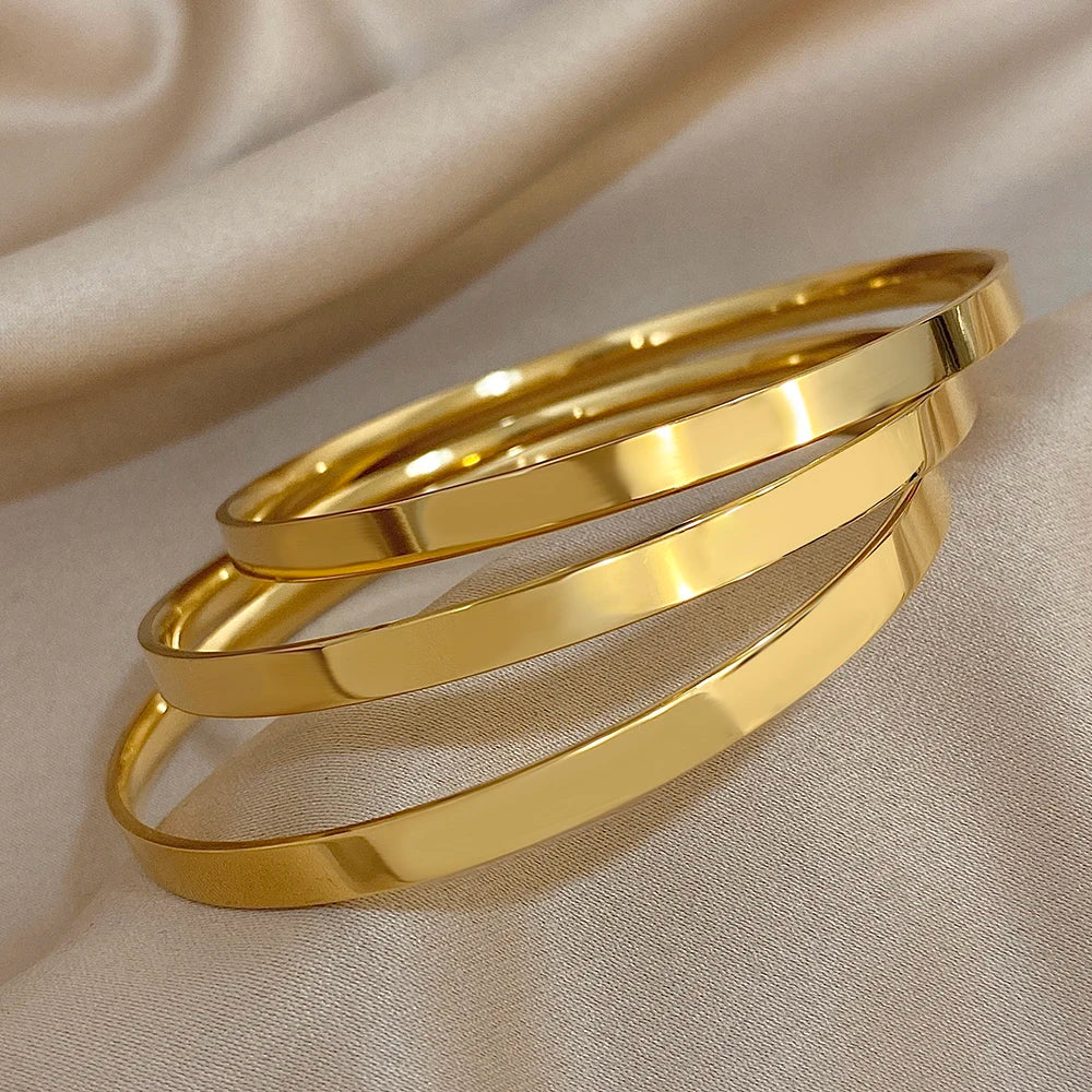 3PCS Gold Plated Stainless Steel Bangle Bracelet Set