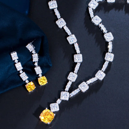 Luxury CZ Crystal Necklace & Earrings Set – Elegant Silver Plated Jewelry for Women | Perfect for Parties, Weddings & Special Occasions