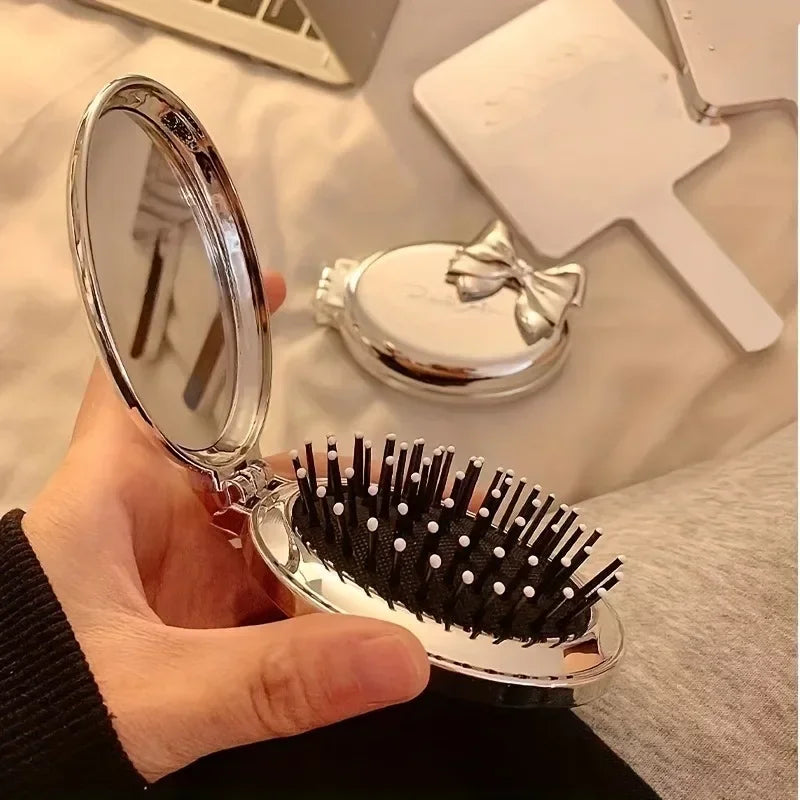 Portable Mini Hair Brush with Mirror – Compact Purse-Friendly Comb