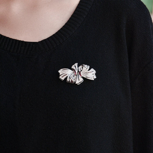 Luxury 925 Sterling Silver Brooch with Ruby and High Carbon Diamond Gemstones