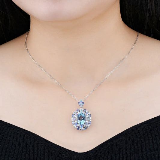 Royal Blue Topaz & Tanzanite Pendant – 925 Sterling Silver Luxury Necklace
