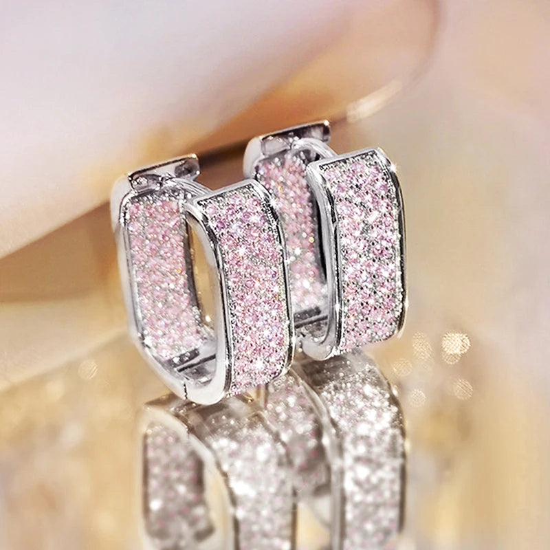 Fashion Paved CZ Hoop Earrings Metal Silver Color/Gold Color Simple