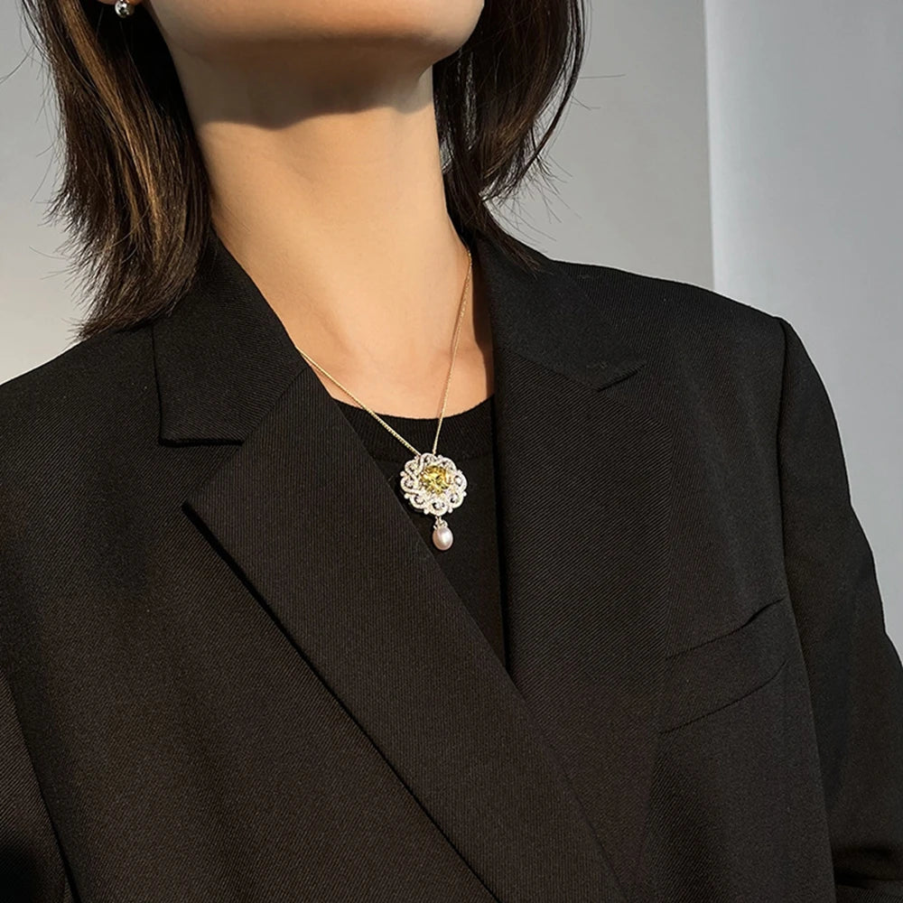 Luxury 925 Sterling Silver Brooch with High Carbon Diamond Stones