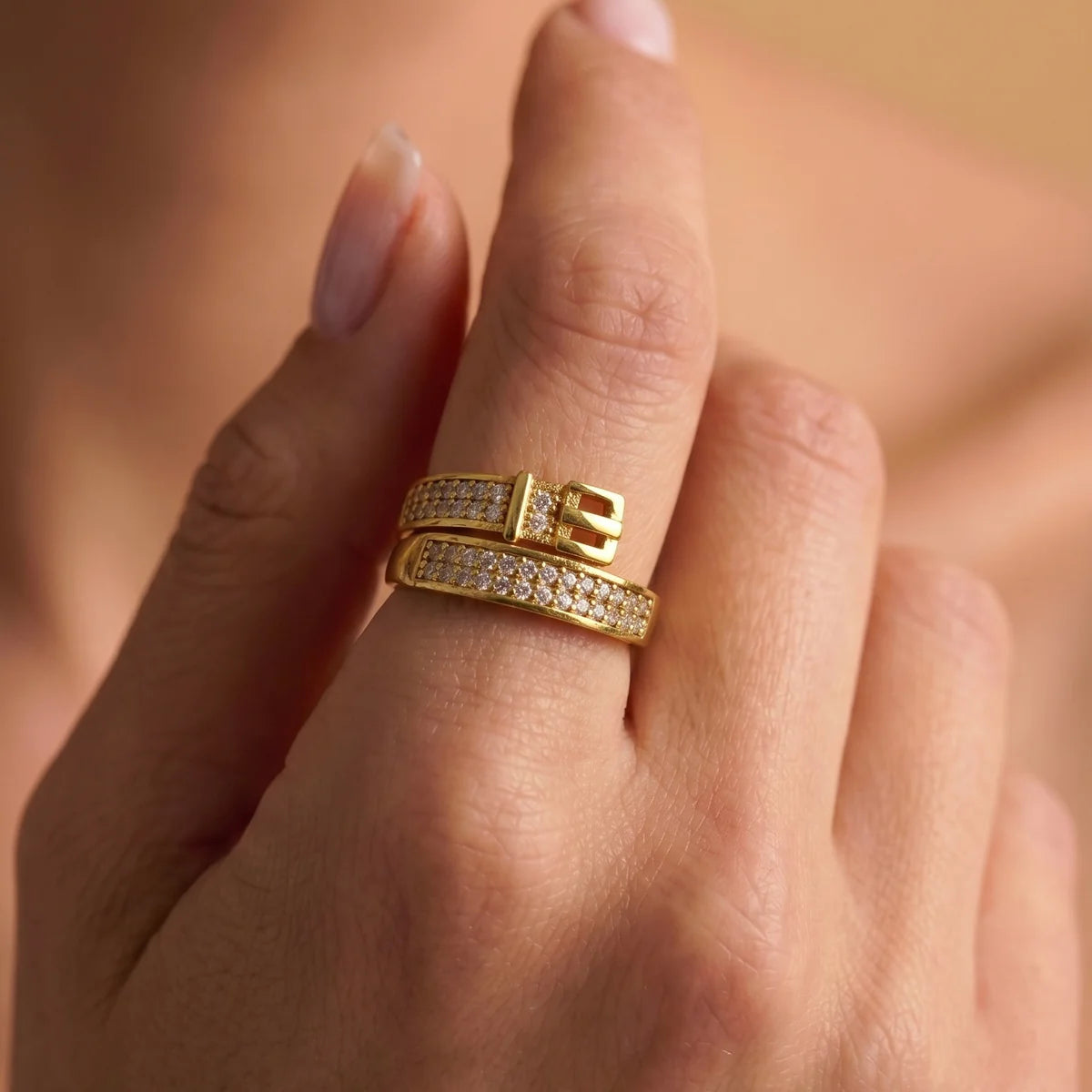 CZ Buckle Adjustable Statement Ring for Women