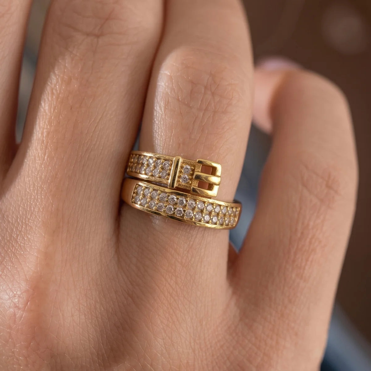 CZ Buckle Adjustable Statement Ring for Women