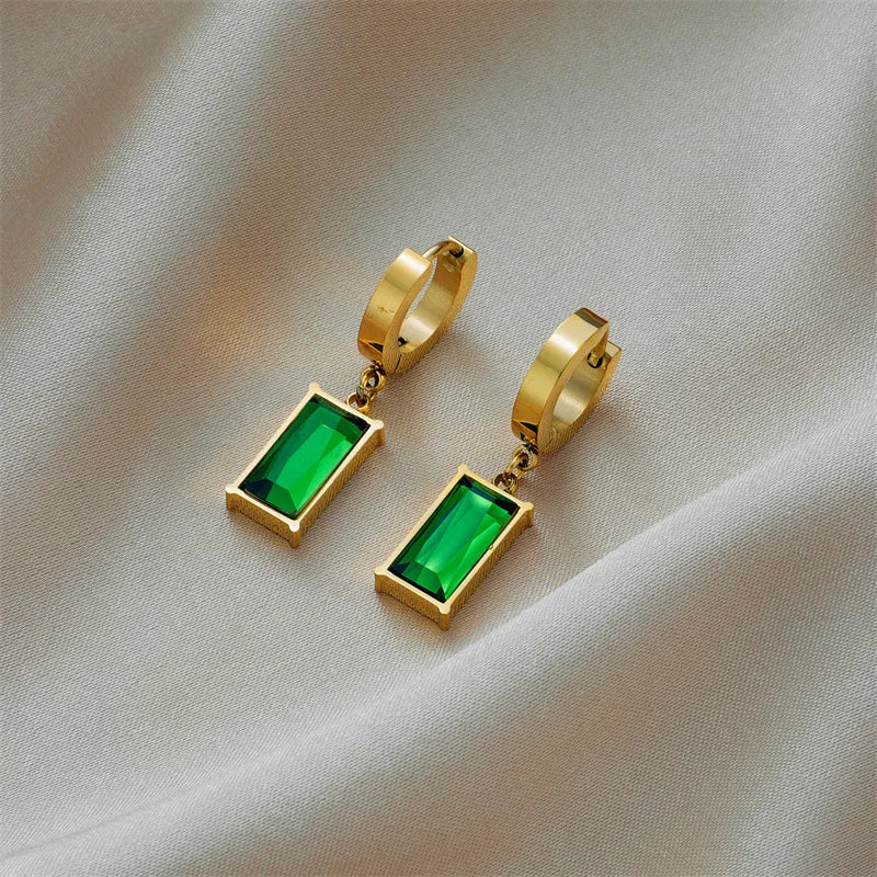 Emerald Green Stainless Steel Set – Necklace & Earrings