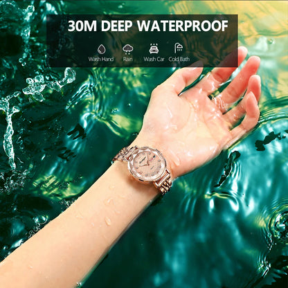 Elegant Rose Gold Women’s Watch – Waterproof Stainless Steel Luxury Bracelet with Luminous Dial