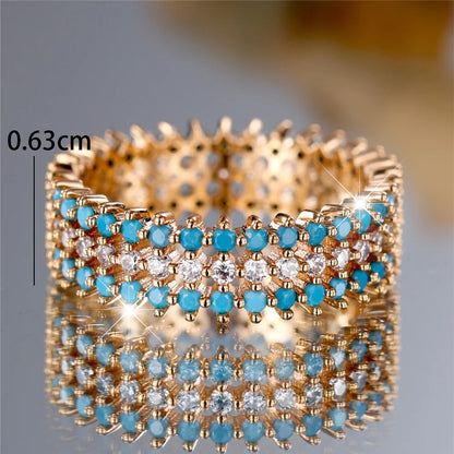 Gold Turquoise & Zircon Ring for Women