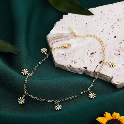 Elegant Daisy Flower Anklet with Pearl Charms – Chic Women’s Summer Foot Jewelry