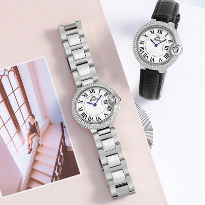 Elegant Crystal Women's Watch – Stainless Steel Quartz Dress Watch