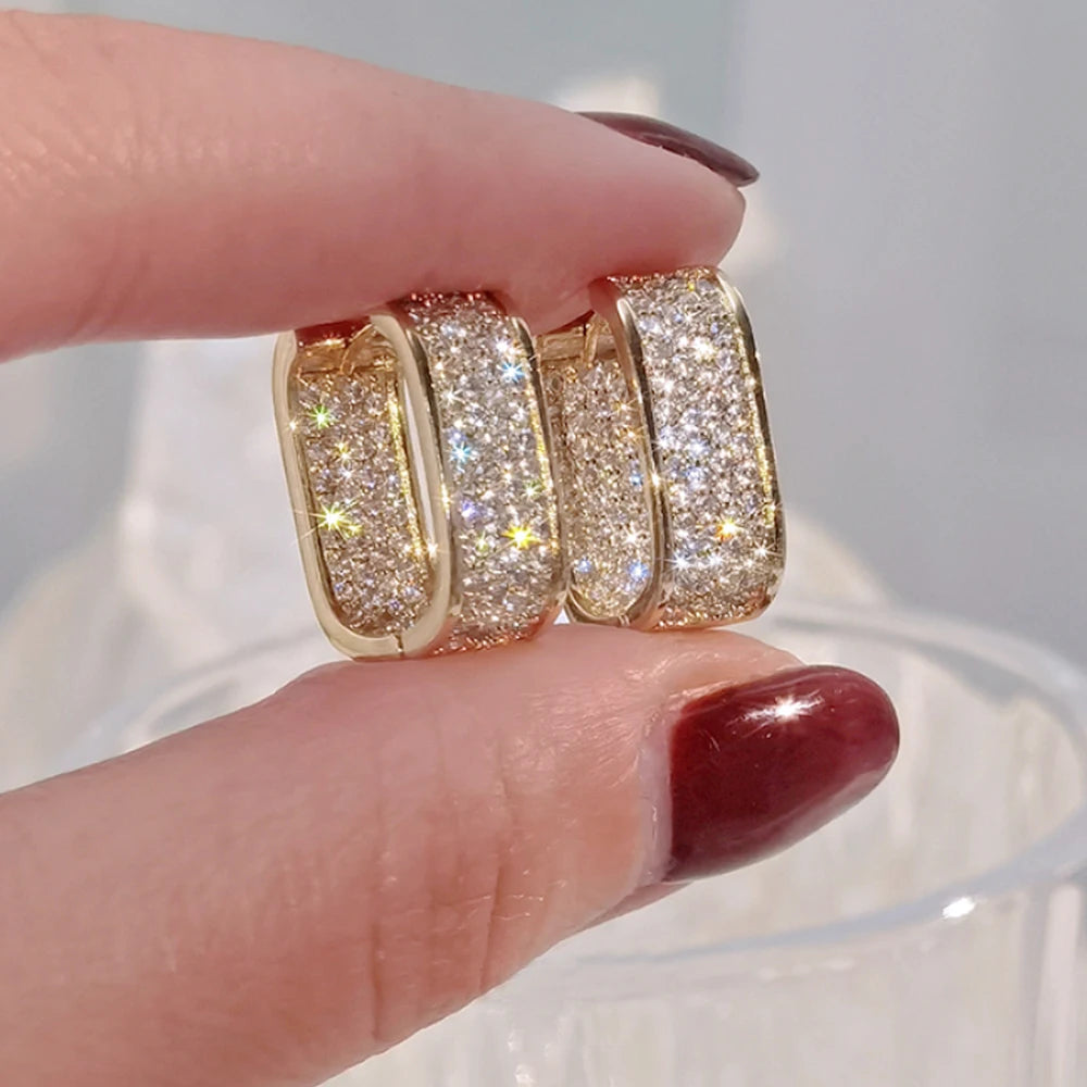 Fashion Paved CZ Hoop Earrings Metal Silver Color/Gold Color Simple