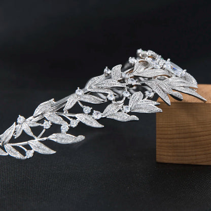 Elegant Crystal Leaf Crown – Luxury Wedding Tiara for Brides