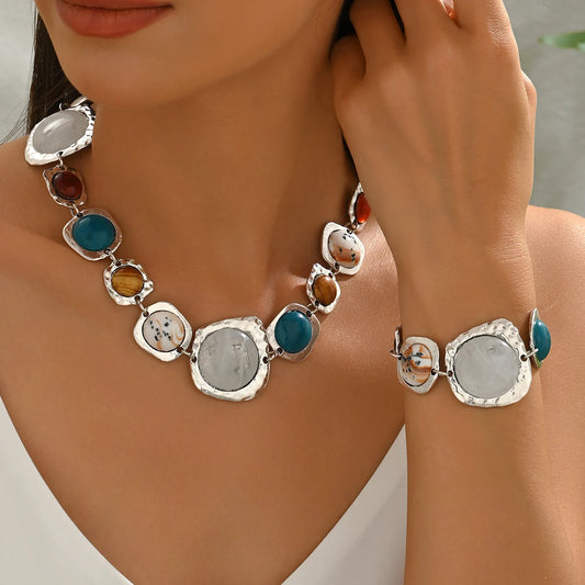 Elegant Vintage Multi-Color Irregular Shape Metal Jewelry Set