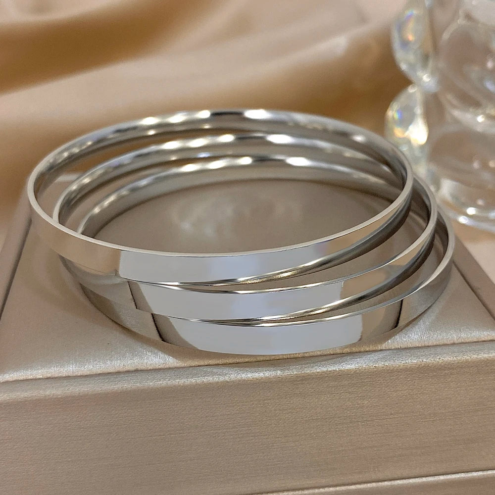 3PCS Gold Plated Stainless Steel Bangle Bracelet Set