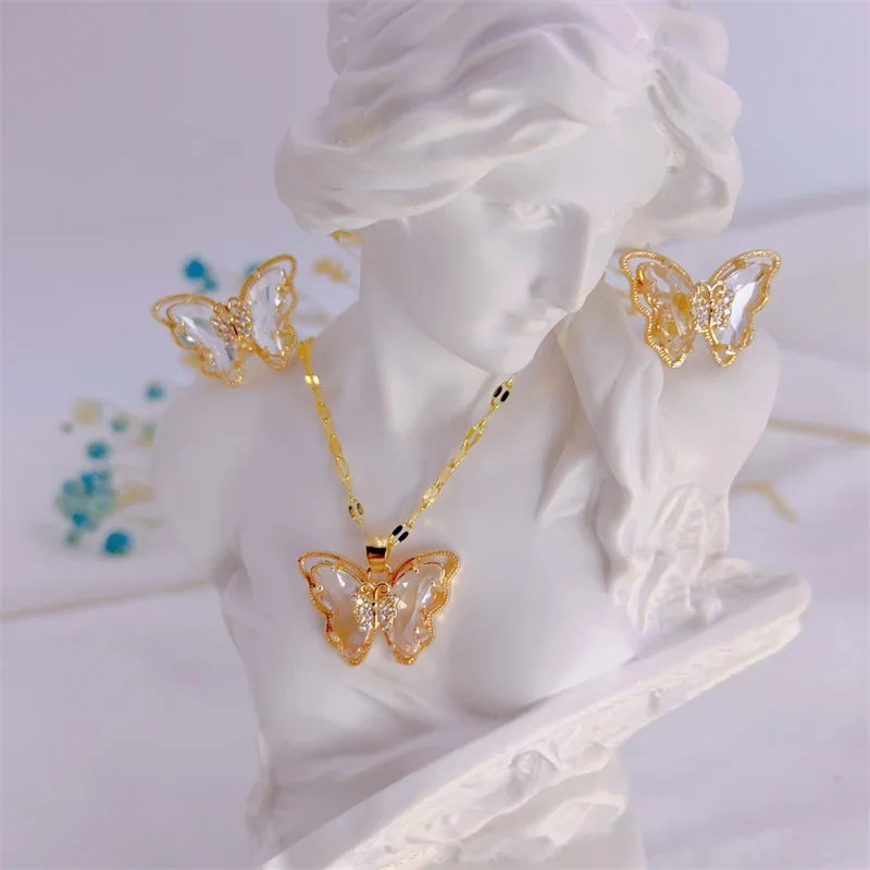 Elegant Butterfly Necklace & Earrings Set