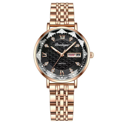 Elegant Rose Gold Women’s Watch – Waterproof Stainless Steel Luxury Bracelet with Luminous Dial