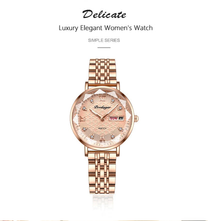 Elegant Rose Gold Women’s Watch – Waterproof Stainless Steel Luxury Bracelet with Luminous Dial