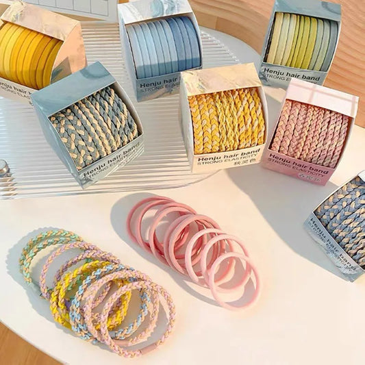 Colorful High-Elastic Hair Tie Set – Soft Nylon & Rubber Hair Bands | Cute Hair Accessories for Women & Girls