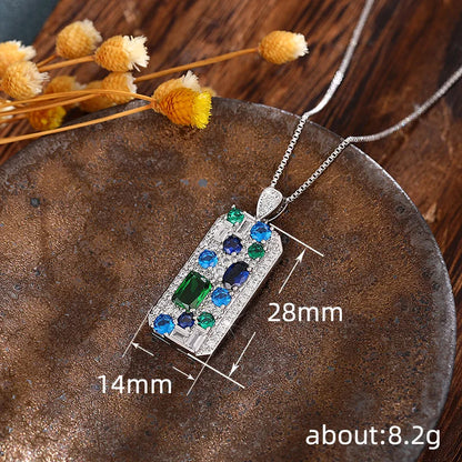 Blue Green Cubic Zirconia Silver Pendant Necklace