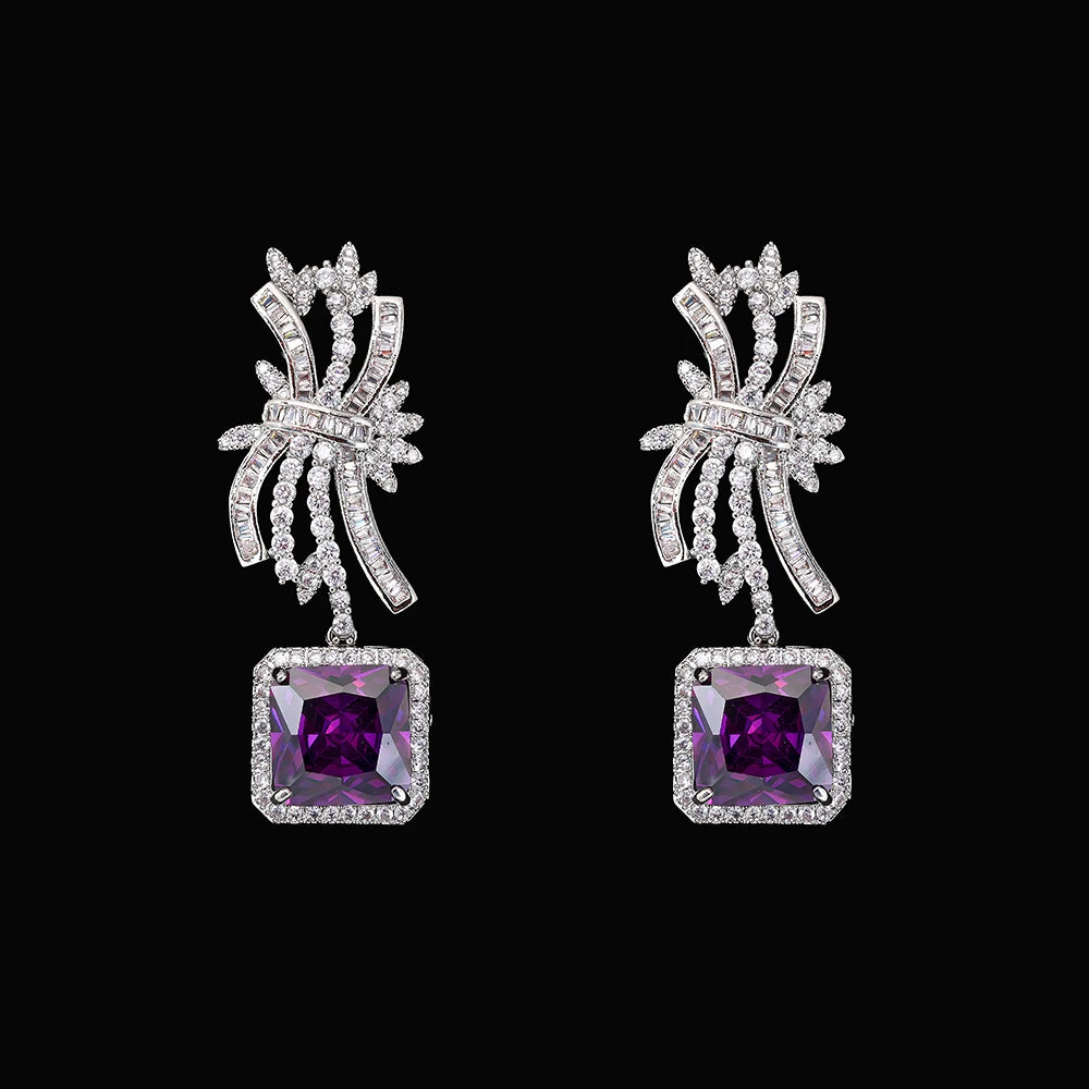 Royal Amethyst Crystal Jewelry Set – 4PCS Elegant Purple Zircon Necklace, Earrings, Bracelet & Ring for Evening, Wedding, or Gift