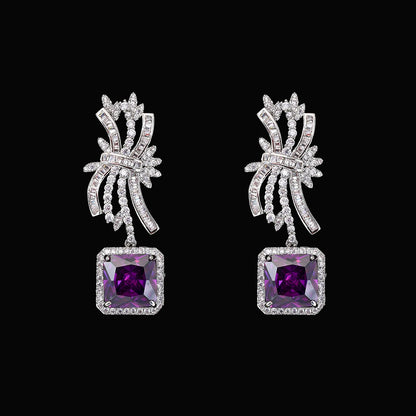 Royal Amethyst Crystal Jewelry Set – 4PCS Elegant Purple Zircon Necklace, Earrings, Bracelet & Ring for Evening, Wedding, or Gift