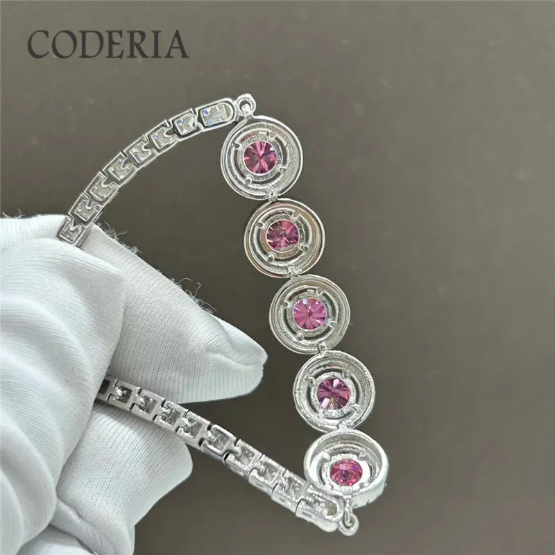 Luxury Pink Moissanite Bracelet in 925 Sterling Silver