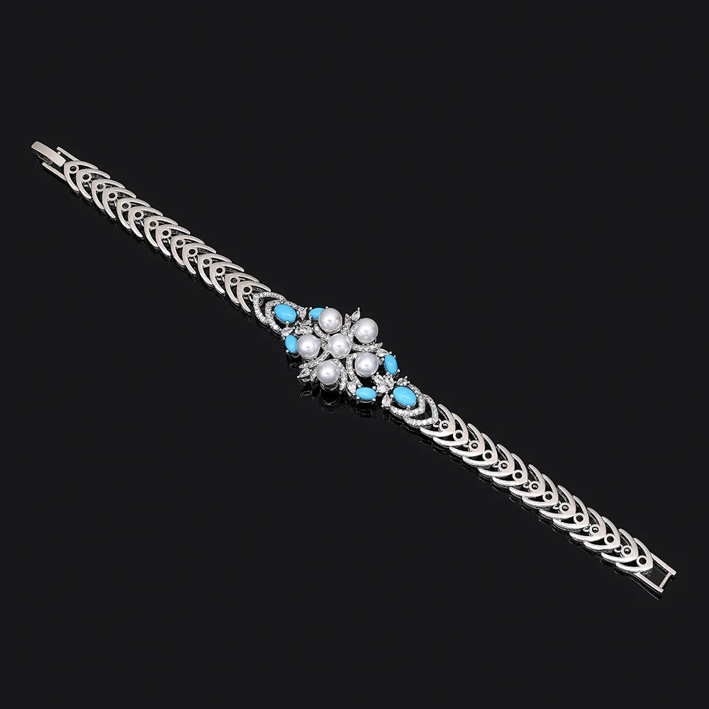 Luxury Pearl  Jewelry Set - CZ Crystal Necklace, Earrings, Ring & Bracelet For Women Perfect for Special Occasions