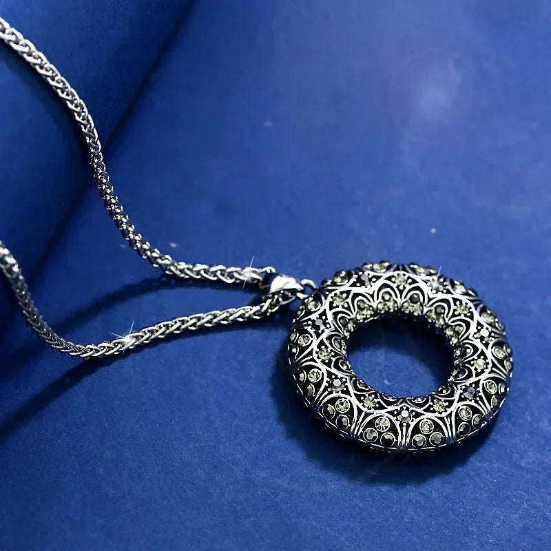 Elegant Crystal Pendant Necklace – Long Chain, Square Charm, Semi-Precious Stone, Timeless Women’s Jewelry