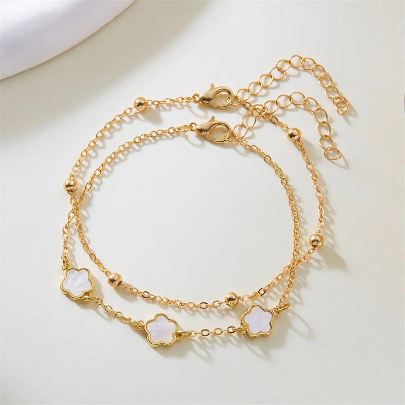 Double Layer Flower Anklet for Women