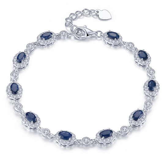 Luxury 925 Silver Blue Sapphire Bracelet – 2.5 Carats Elegant Gemstone Jewelry