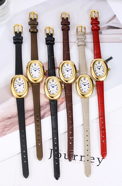Luxury Oval Leather Women's Watch – Roman Dial Quartz Watch