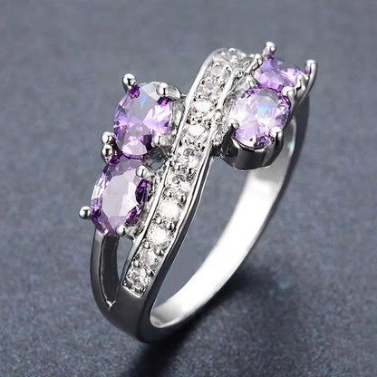 Elegant Purple Zirconia Ring – Luxurious Design with Sparkling Silver Shine