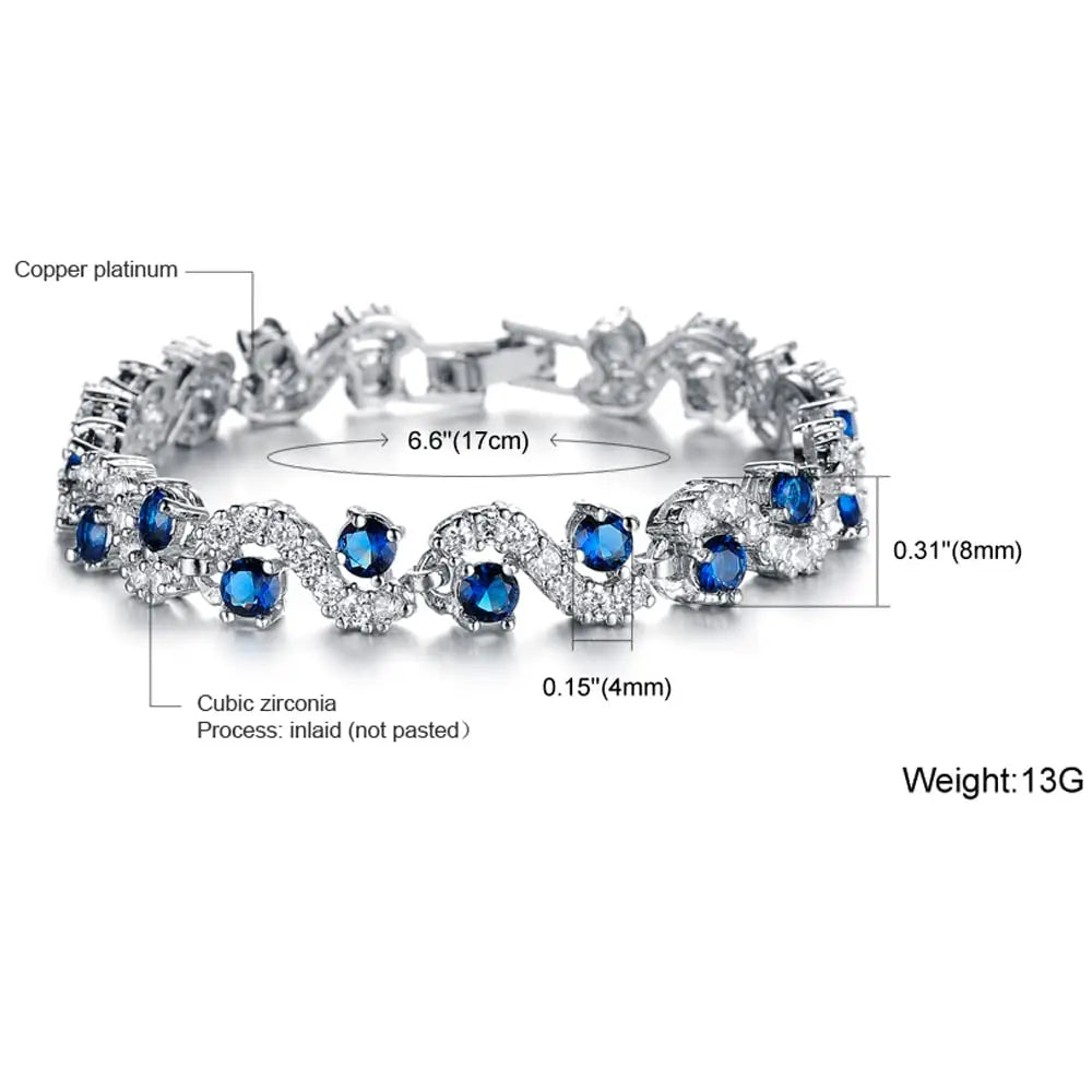 Luxury Blue Zirconia Bracelet - Elegant Silver - Plated Bangle For Women