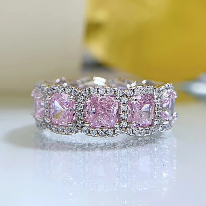 Multicolor Zircon Eternity Ring 925 Sterling Silver Wedding Band for Parties & Wedding