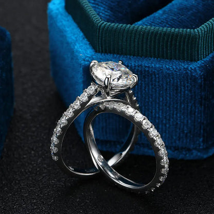 Moissanite Rings for women Sparkling Diamond Bridal Sets with GRA s925 Sterling Sliver Plated 18k Eternity Band