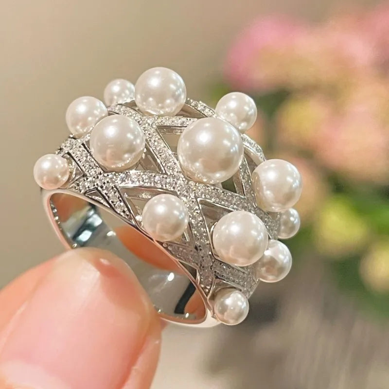Luxury Pearl Ring 925 Sterling Silver – Elegant Statement Jewelry