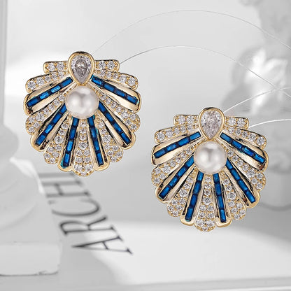 Luxury Shell Zircon Stud Earrings – Elegant Waterdrop Design