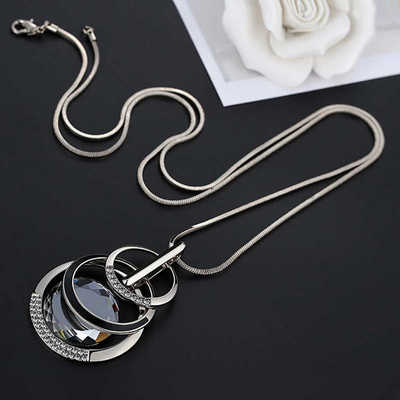 Fashion Long Crystal Pendant Necklace for Women