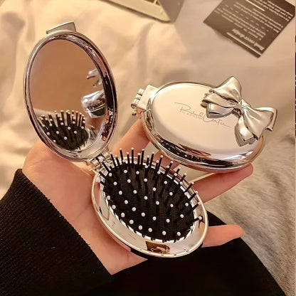 Portable Mini Hair Brush with Mirror – Compact Purse-Friendly Comb