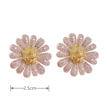 Luxury Daisy Zirconia Stud Earrings – Sparkling Crystal Flower Design