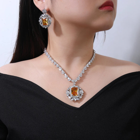 Luxury Cubic Zirconia Necklace & Earrings Set – Bridal & Evening Jewelry for Women