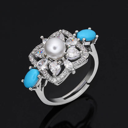 Luxury Pearl  Jewelry Set - CZ Crystal Necklace, Earrings, Ring & Bracelet For Women Perfect for Special Occasions