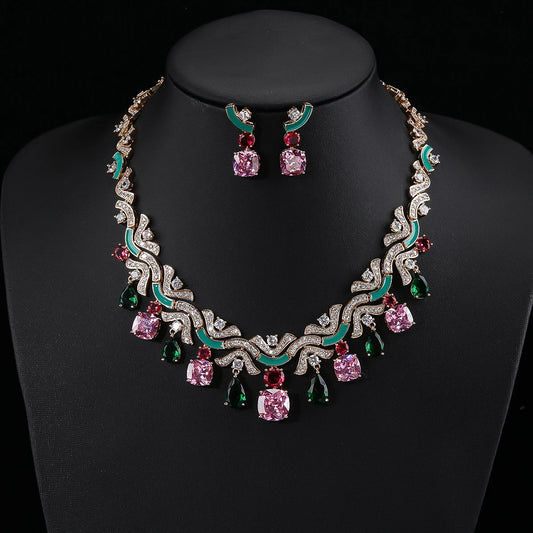 Luxury Zirconia Jewelry Set – Elegant Necklace & Earrings for Bridal and Evening Occasions