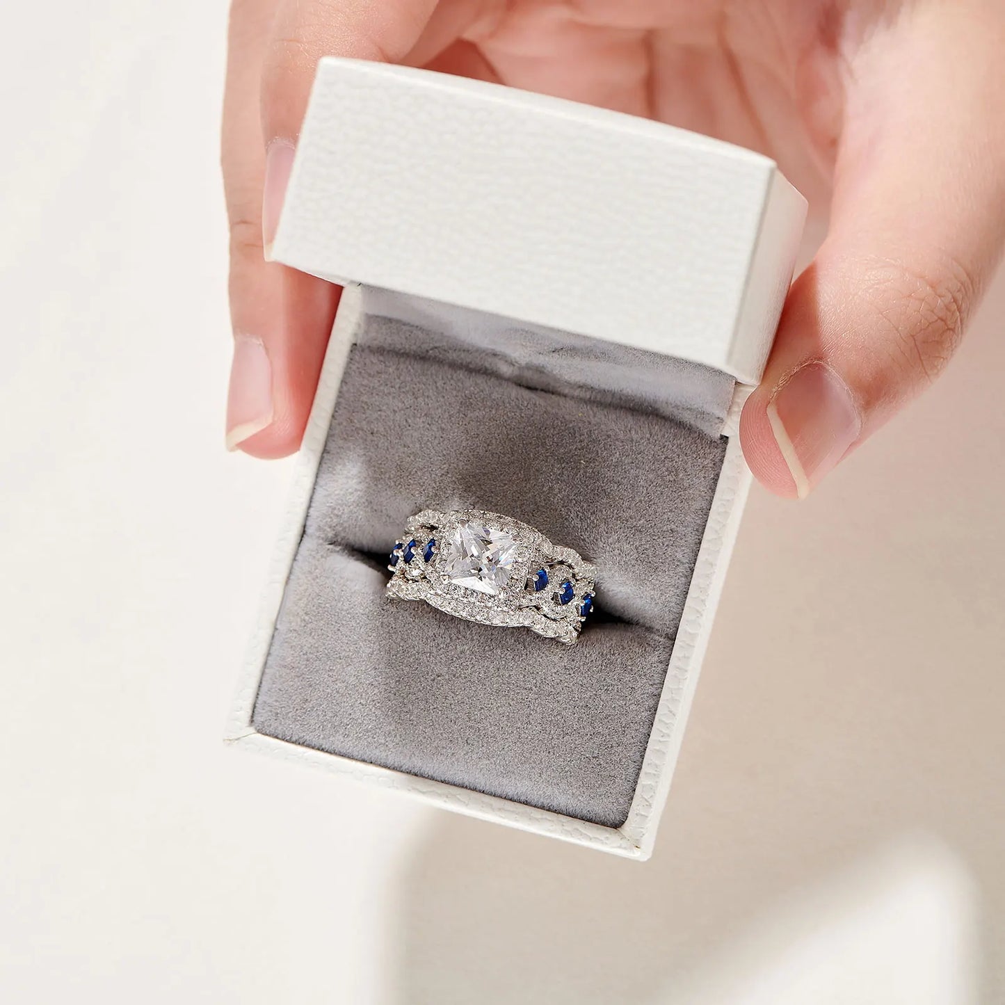 925 Sterling Silver Luxury Blue Stone Ring Set – Sparkling Elegant Jewelry